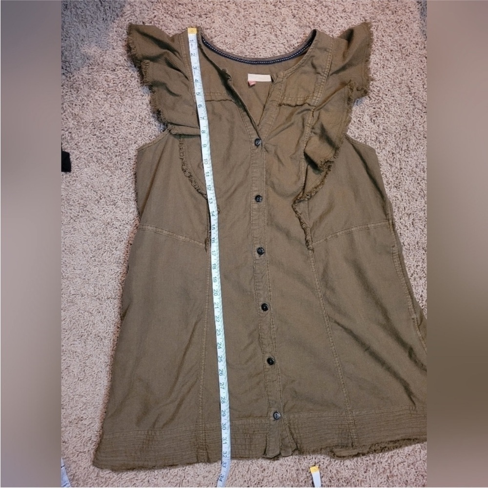 Pilcro Flutter-Sleeve Buttondown Tunic Dress in Moss Brown - Size L - Picture 11 of 14